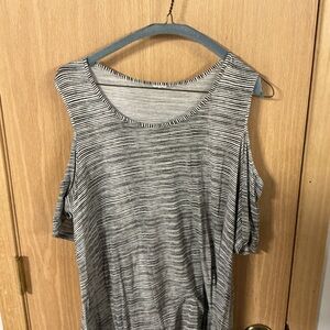 Elegant Black and White Striped Cold Shoulder Blouse